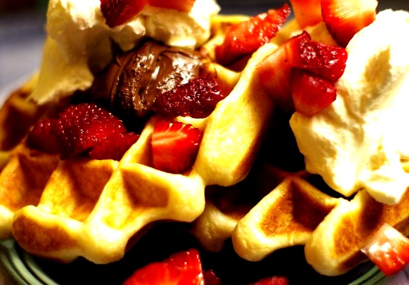 Waffles w/ Strawberries, Nutella, and Cream