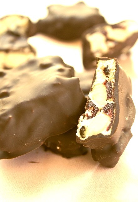 Chocolate Covered Honey Nougat with Almonds and Dried Cherries